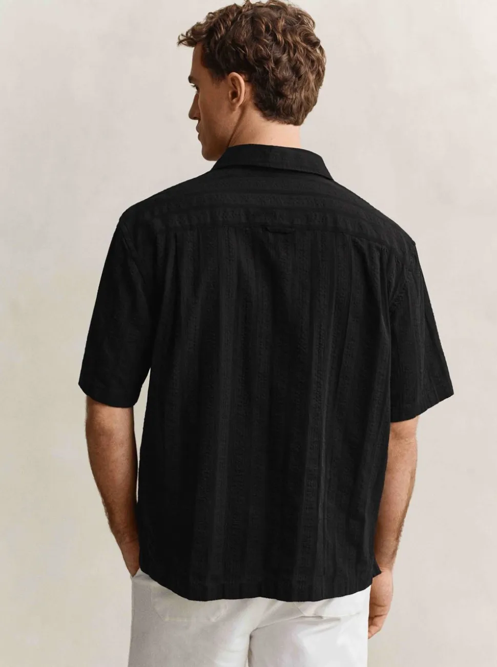 RELAXED DOBBY STRIPE CAMP COLLAR SHIRT HERR